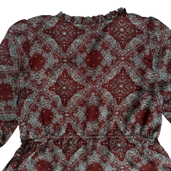 Melloday Womens Boho Peasant Blouse Small Rust Red Smocked Phoebe Buffay Cottage - Picture 9 of 16
